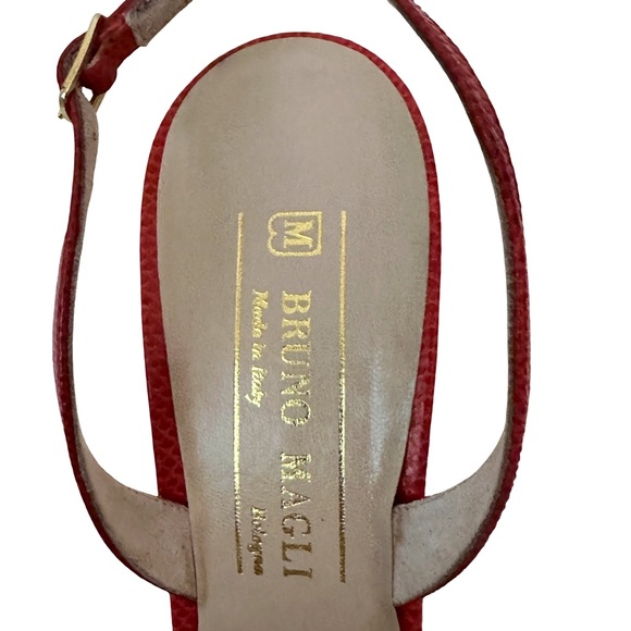 Bruno Magli Elegant Vintage Red Leather Snakeskin Print Peep-Toe Slingback Heels - Picture 4 of 8